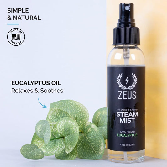 Zeus 100% Natural Eucalyptus Oil Steam Mist, Aromatherapy Spray For Shower, Sauna, Bath & Pre-Shave, Nasal Relief & Spa-Inspired Refreshment (Made In Usa) 4 Oz