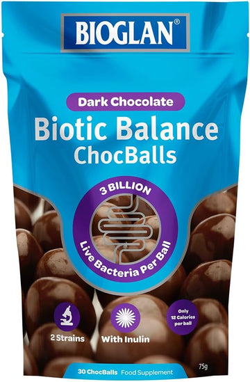 Bioglan Biotic Balance Dark Choc Balls | 3 Billion | Cfu | Live Cultures | Inulin | 30 Balls (Pack Of 2)