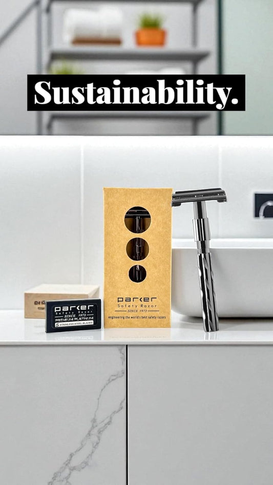 Parker 22R Gunmetal Finish Long-Handle Butterfly Safety Razor For Men – Premium Brass Construction, Close Smooth Shave + 5 Razor Blades Included