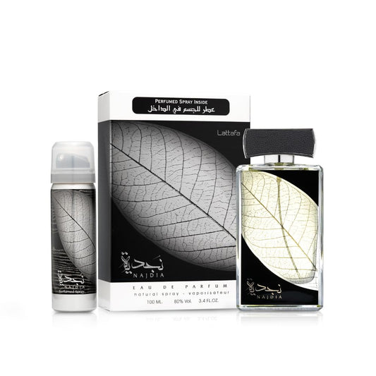Lattafa Najdia 2 Piece Set For Men (3.4 Ounce Eau De Parfum Spray + 1.7 Ounce Deodorant Spray)