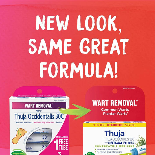 Boiron Thuja Occidentalis 30C Wart Removal Homeopathic Medicine For Painless Removal Of Warts From Plantar (Feet), Hands, And Other Bodily Warts - 3 Count (240 Pellets)