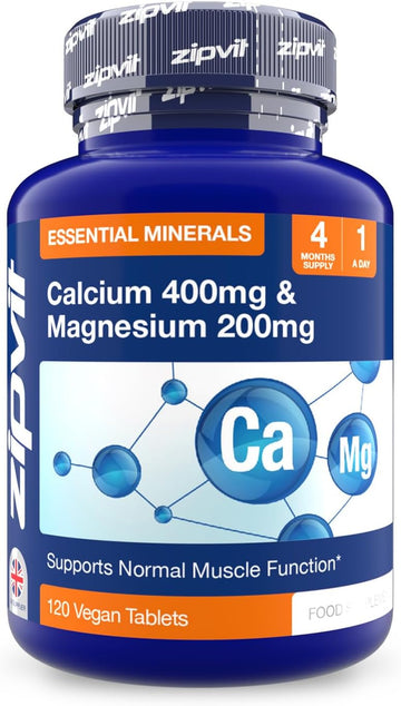 Zipvit Calcium 400Mg And Magnesium 200Mg, 120 Vegan Tablets (4 Months Supply). Supports Muscle And Bone Health. Vegetarian Society Approved