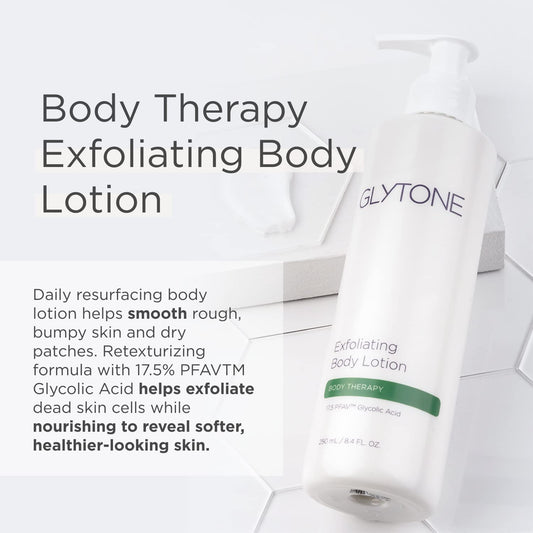Glytone Exfoliating Body Lotion For Dry Skin, 17.5% Pfav Glycolic Acid Moisturizing Lotion, Reduce Keratosis Pilaris Bump, Fragrance Free Body Exfoliant, Revitalizing Skin Moisturizer, 8.4 Fl.Oz