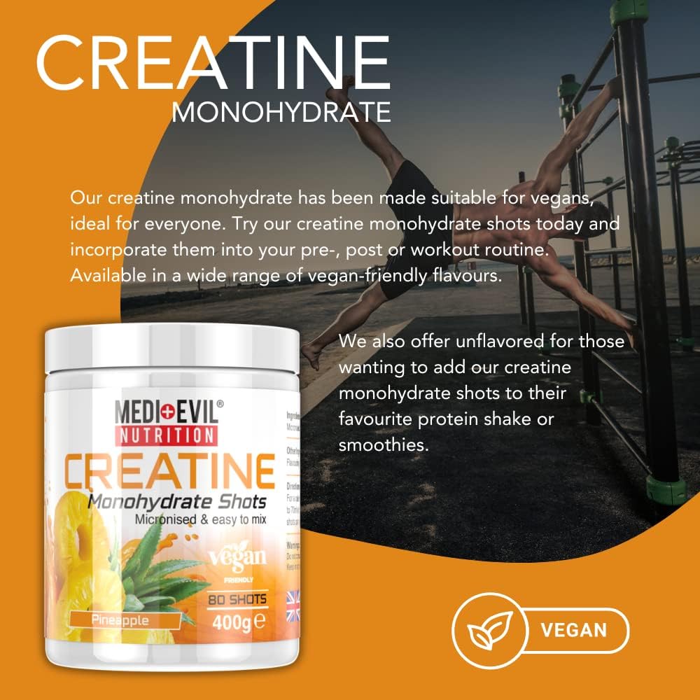 Medi-Evil Nutrition Creatine Monohydrate Shots Powder Vegan Friendly, Forest Fruit Flavour, 400g, 80 Servings, Micronised for Easy Mixing (Pack of 1 Tub) : Amazon.co.uk: Health & Personal Care