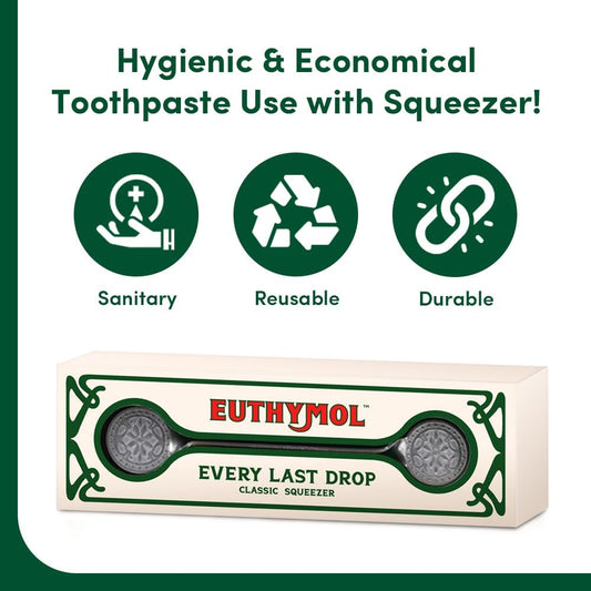 Euthymol Original Toothpaste Set-Toothpaste Squeezer+3Xtoothpaste 75Ml, No Fluoride, Anti-Plaque, Antibacterial, Cavity Protection, Teeth & Gums Clean And Healthy, Cool Mint Refresh, Daily Oral Care