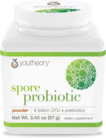 Youtheory Spore Probiotic Powder Advanced 3.45 Oz. (1 Bottle) No Refrigeration Required