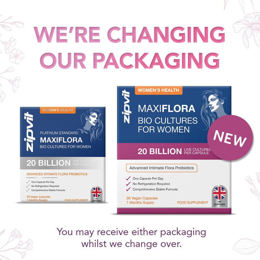Zipvit Maxiflora Womens Probiotics 20 Billion Cfu, Intimate Probiotics With 3 Bio Cultures, 30 Vegan Capsules, 1 Months Supply, Shelf Stable And Travel Friendly