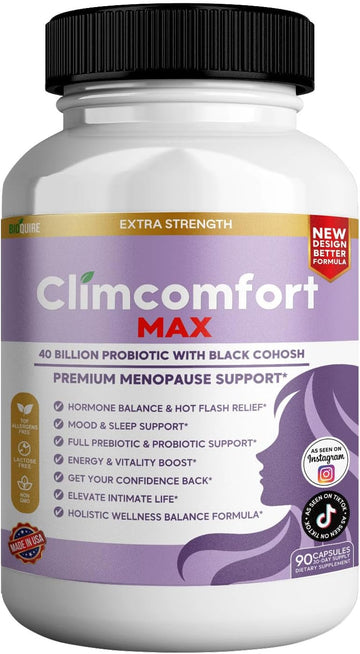 Climcomfort Max Menopause Support, 40 Billion Probiotic With Black Cohosh, 90 Capsules, Hormone Balance And Hot Flash Relief (2)