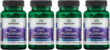Swanson Zinc Picolinate - Mineral Supplement Promoting Prostate Health, Vision Health, & Immune Support - Body Preferred Form Of Chelated Zinc - (60 Capsules, 22Mg Each) 4 Pack