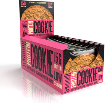 Warrior Protein Cookies – 15G Of Protein – Low Sugar – Baked Cookie Snack – 12 X 60G – Individually Wrapped – Vegetarian Friendly, Raspberry & White Chocolate