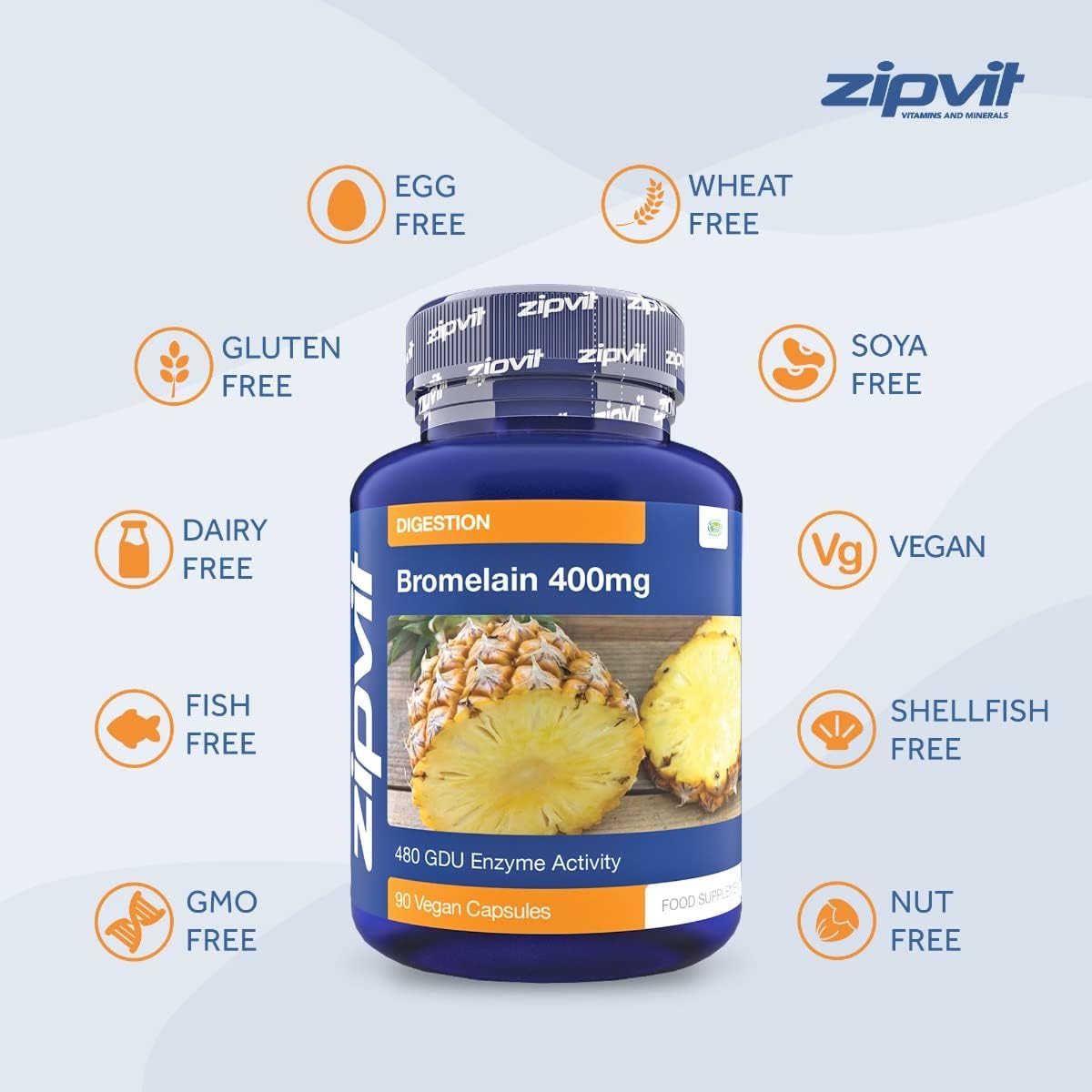 Zipvit Bromelain High Strength 800mg per Serving, 960 GDU Enzyme Activity per Serving, 90 Vegan Capsules, Natural Pineapple Digestive Enzyme, 2 a Day : Amazon.co.uk: Health & Personal Care