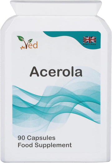 Ved Organic Acerola Cherry, Acerola Cherry Spray Dried Juice Powder 850 Mg, 90 Vegan Capsule (45 Days Supply)
