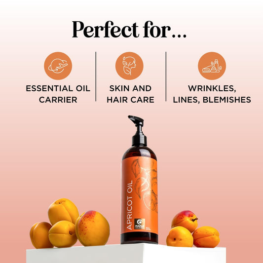 Apricot Seed Oil for Hair Skin and Nails - 100% Pure Nourishing Lightweight Apricot Kernel Oil Body Moisturizer for Soft and Smooth Skin - Fast Absorbing Cold Pressed Face Hair and Body Oil - 16oz