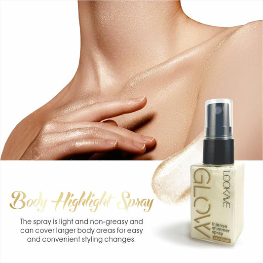 Lamuseland Glitter Highlighter Spray, Shimmer Long Lasting Waterproof Face Body Hair Makeup Highlighter Powder For Music Festival, Nightclub, Bar (002)