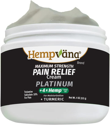 Hempvana As Seen On Tv Platinum Pain Cream With 4 Times Hemp Seed Oil Absorbs Quickly & Targets Inflammation, Muscle & Arthritis Fast Relief, More Range Of Motion, 4 Oz, White