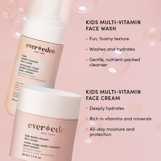 Evereden Kids Happy Face Duo (Cool Peach) - Multi-Vitamin Face Wash & Face Cream Set - Clean & Vegan Skin Care For Kids 3+ - Moisturizing, Nourishing, & Protective Skin Care Set