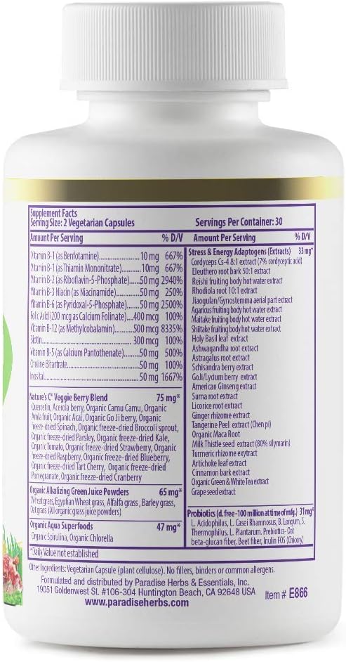 Paradise Herbs Earth'S Blend B-Complex Supplement, Supports Energy & Immunity, Vegan, Non-Gmo, Gluten Free, 90 Vegetarian Capsules