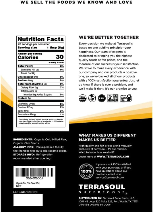 Terrasoul Superfoods Organic Flax Chia Blend, 16 Oz - Superseed Boost For Energy & Wellness