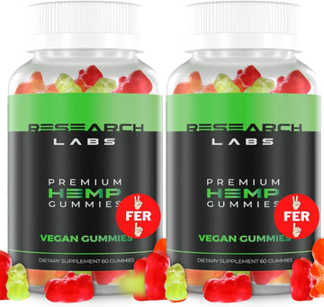 Research Labs - Premium Hemp Gummies 120 Count, 2 Fer 1 Ad. Advanced Formula With 500,000 Extract Blend. Natural - Helps Body Aches, Worriedness & To Feel Calm