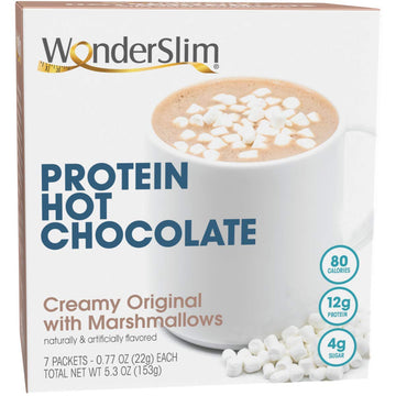 Wonderslim Protein Hot Chocolate, Creamy Original W/Marshmallows, Low Sugar, Gluten Free, Keto Friendly & Low Carb (7Ct)