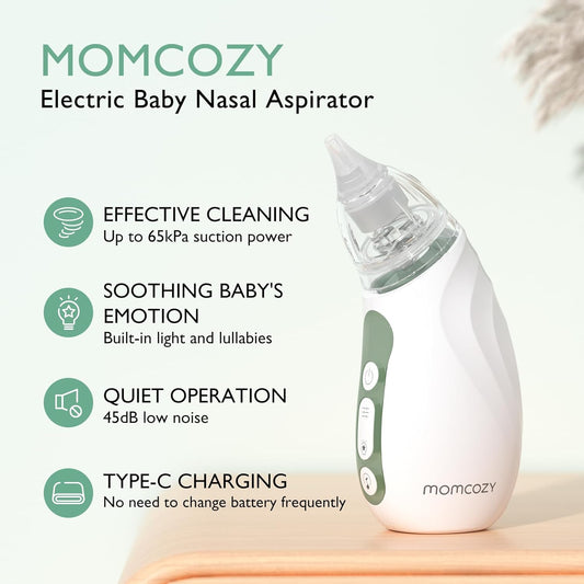 Momcozy Baby Nasal Aspirator, Strong Suction Electric Nose Aspirator for Toddler, Portable Baby Nose Sucker Rechargeable with Light and Music