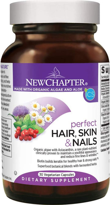 New Chapter Hair Skin & Nails Vitamins With Fermented Biotin+Astaxanthin Vegetarian Capsule, 30 Count (Pack Of 1)