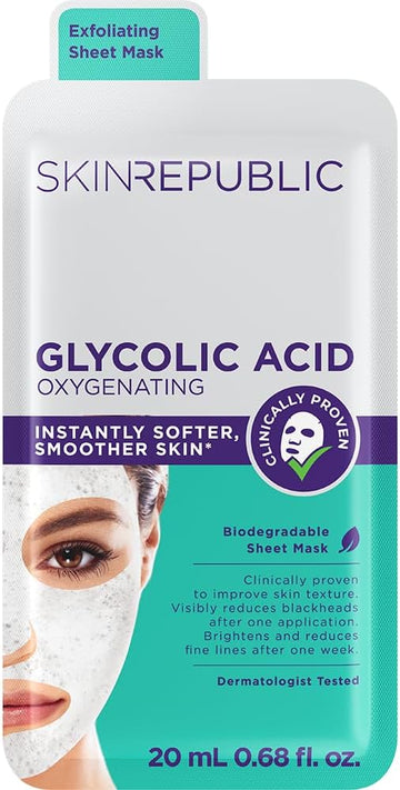 Skin Republic Glycolic Acid Oxygenating Mask | Visibly Brightens And Improves Skin Texture | Helps Reduce Appearance Of Pores & Blackheads | Made In Korea (Pack Of 1)