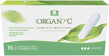Organyc 100% Certified Organic Cotton Tampons, No Applicator, Super, 16 Count, White