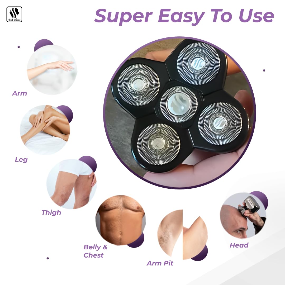 Skull Shaver Baron Replacement Shaver Head Blade - Smooth Close Shave - Wet & Dry Use - Flexible 5-Head Design - Quick Twist Lock - Universal Fit : Beauty & Personal Care