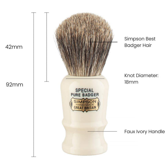 Simpsons Special Pure Badger Hair Shaving Brush With Imitation Ivory Handle