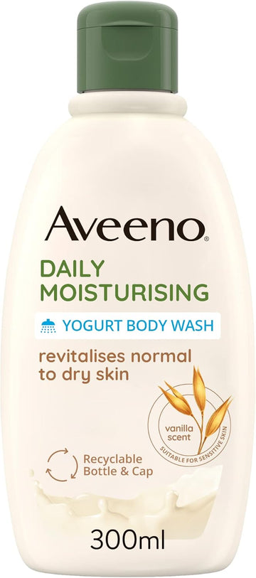 Aveeno Daily Moisturising Yogurt Body Wash, Vanilla & Oat Scent, With Prebiotic Oat And Probiotic Greek Yogurt, Suitable For Sensitive Skin, Gently Cleanses And Moisturises, 300Ml