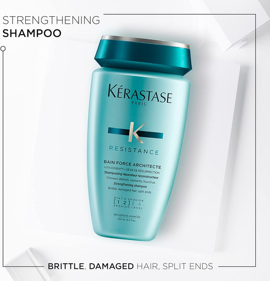 Kérastase Resistance, Daily Strengthening Shampoo, For Brittle, Damaged Hair & Split Ends, With Vita-Ciment Complex, Bain Force Architecture