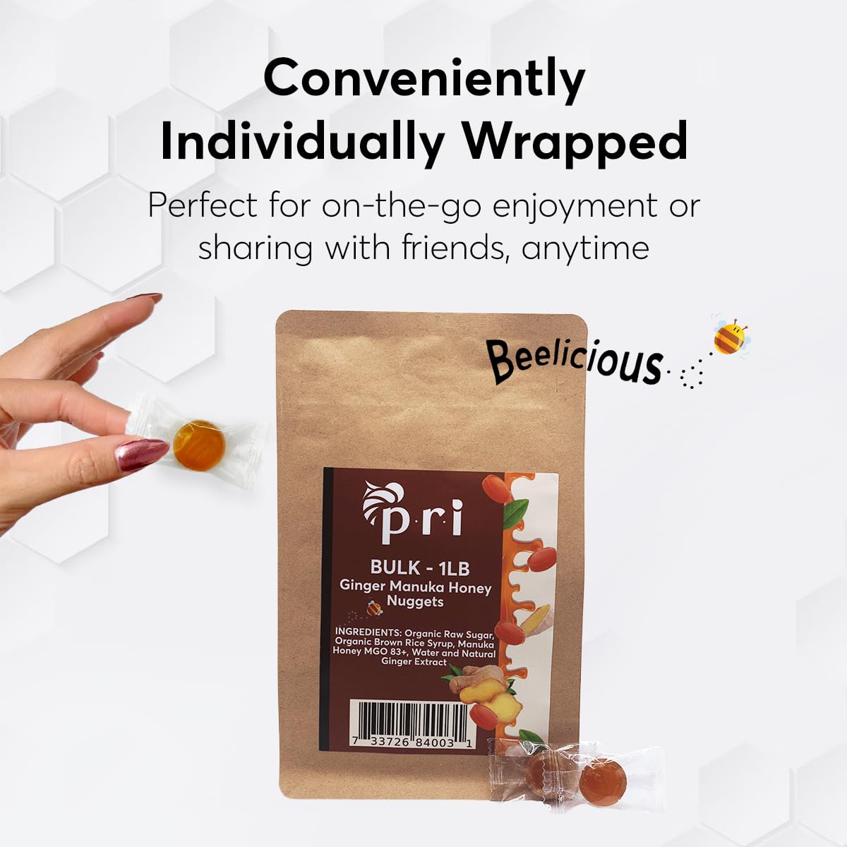 P.R.I Manuka Honey & Ginger Nuggets, Sweet And All Natural Hard Candy Treat, 1Lb : Grocery & Gourmet Food