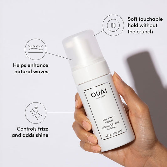 OUAI Air Dry Foam - Hair Mousse for Perfect Beach Waves - With Kale and Carrot Extract to Condition, Detangle and Protect Hair - Paraben, Phthalate and Sulfate Free Hair Styling Products (4 Oz)