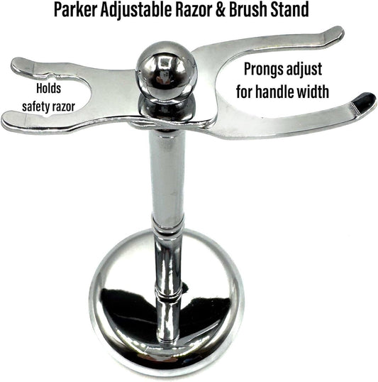 Parker Safety Razor, The Adjust-O-Stand, Adjustable Safety Razor & Shave Brush Stand, Simple To Customize To Fit Any Size Shave Brush