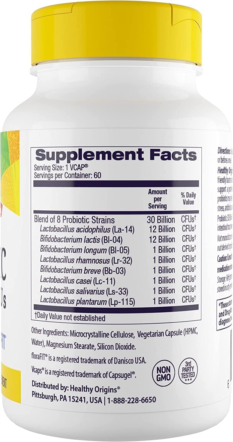 Healthy Origins Probiotic 30 Billion CFUs - Shelf Stable Probiotics for Women and Men - Supports Gut Health - Probiotics for Digestive Health - 60 Veggie Capsules