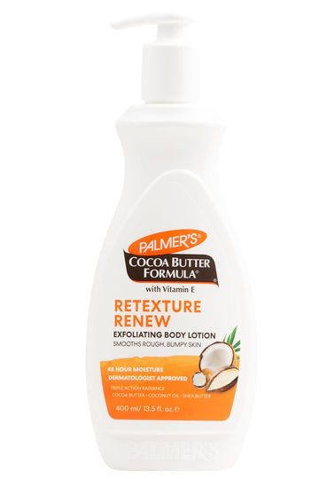 Palmer'S Cocoa Butter Formula Retexture & Renew Exfoliating Body Lotion For Rough & Bumpy Skin, Triple Action Moisturizers + Ahas, Pump Bottle, 13.5 Ounce