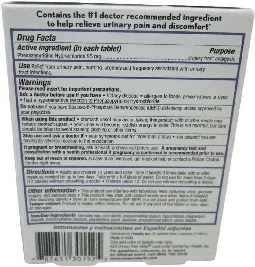 AZO Urinary Pain Relief Value Size, with Phenazopyridine Hydrochloride, Fast Relief, Relieves UTI Pain, Burning & Urgency, Targets the Source of Pain, #1 Most Trusted Brand, 30 Tablets : Health & Household