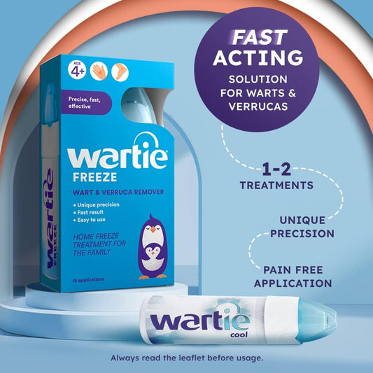 Wartie Freeze Wart And Verruca Remover, Safe For Adults And Children Aged 4+, Fast Acting Wart And Verruca Treatment For Hands And Feet, Contains 15 Applications, White, 50 Ml (Pack Of 1)