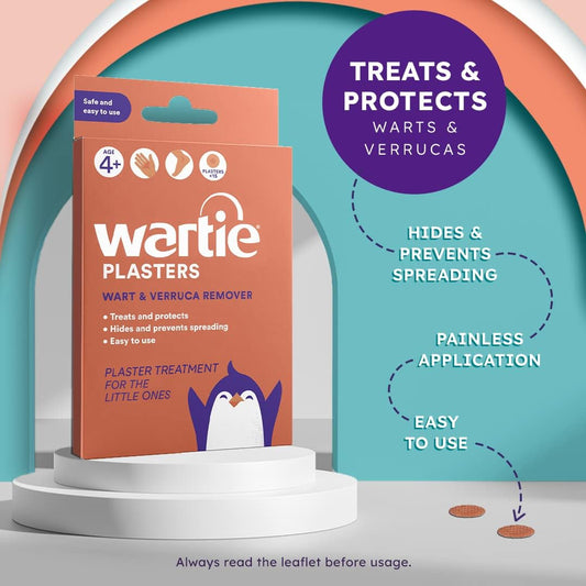 Wartie Plasters - Verruca & Wart Remover - Protect, Treat And Prevent - Easy Wart And Verruca Treatment For Hands And Feet - Prevent Spreading Warts - Safe For Adults And Children Aged 4+ - Pack Of 15