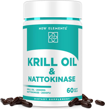 Nattokinase Supplement 4000 Fu Organic With Antarctic Krill Oil Omega 3 Softgels 2000Mg | Dha | Epa | Nattokinase Derived From Japanese Natto | Cardiovascular & Heart Health Support | 60 Softgels