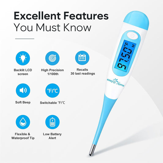 Easy@Home Digital Basal Thermometer With Blue Backlight Lcd Display, 1/100Th Degree High Precision And Memory Recall, Not Bluetooth Enabled, Upgraded Ebt-100B(Blue)