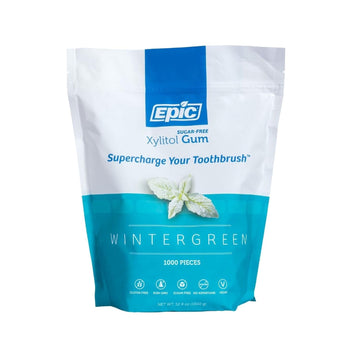 Epic Xylitol Chewing Gum - Sugar Free & Aspartame Free Chewing Gum Sweetened W/Xylitol For Dry Mouth & Gum Health (Wintergreen, 1000-Piece Bag, 1 Bag)