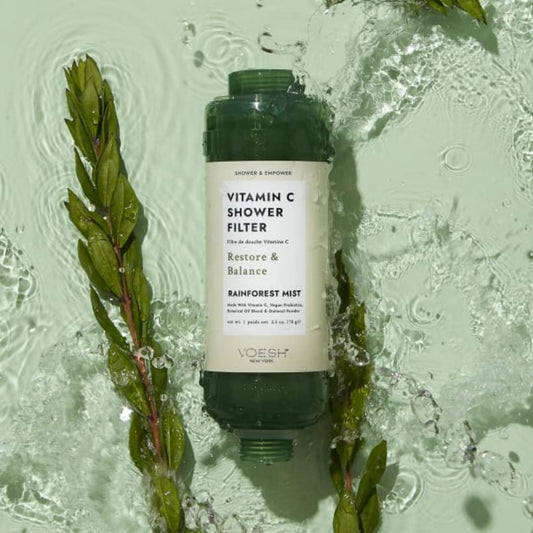 Voesh Shower & Empower Duo, Vitamin C Shower Filter, Exfoliating Sugar Scrub, Body Wash, Clean Shower Care Set, Vegan Skincare, Spa Gift, Clean Beauty