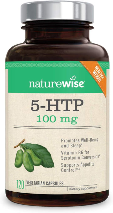 Naturewise 5-Htp 100Mg Mood Support, Natural Sleep Aid Helps Promote Healthy Eating Habits, Easy-To-Digest Delayed Release Capsules Enhanced W/ Vitamin B6, Non-Gmo (2 Month Supply - 120 Count)