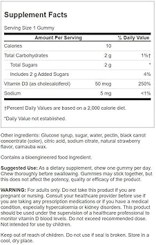 Swanson Vitamin D3 Gummies - Strawberry 2,000 Iu (50 Mcg) 60 Gummies