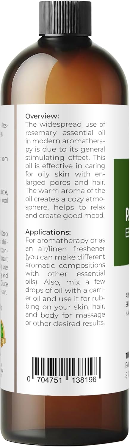 Rosemary Essential Oil By Velona - 8 Oz | Therapeutic Grade For Aromatherapy Diffuser Undiluted
