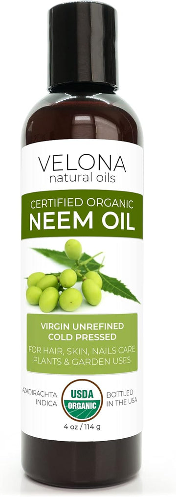 velona Neem Oil USDA Certified Organic - 4 oz | 100% Pure and Natural Carrier Oil | Virgin, Unrefined, Cold Pressed | Hair, Body and Skin Care | Use Today - Enjoy Results…