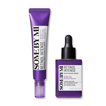 Some By Mi Retinol Intense Reactivating Serum + Advanced Triple Action Eye Cream - 1.01Oz+1.01Oz - Mild Korean 0.1% Retinol Serum And Eye Cream For Face Aging Sign And Glass Skin - Korean Skin Care