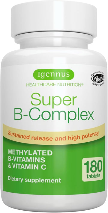 Super B-Complex β Methylated B Vitamins, Mthfr Supplement With Methylfolate & B12 Methylcobalamin, Sustained Release, Clean Label, Vegan, Lab Verified, 180 Small Tablets By Igennus